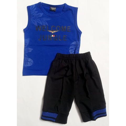 Sleeveless Shirt & Short - Jungle - Blue