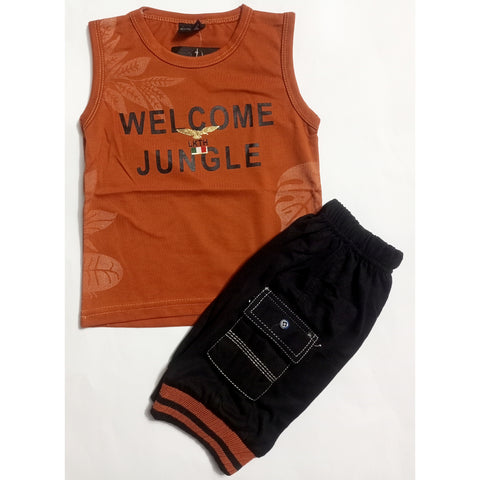 Sleeveless Shirt & Short - Jungle - Brown