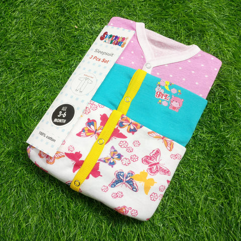 Pack of 3 Baby Rompers - 25 - Pink Butterfly