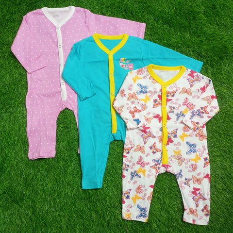 Pack of 3 Baby Rompers - 25 - Pink Butterfly
