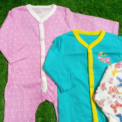 Pack of 3 Baby Rompers - 25 - Pink Butterfly