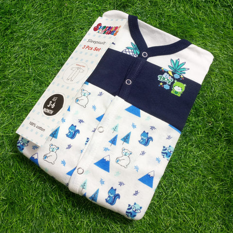 Pack of 3 Baby Rompers - 25 - Blue Cartoon