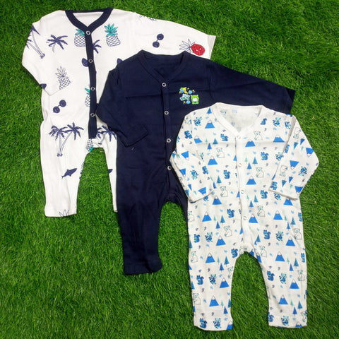 Pack of 3 Baby Rompers - 25 - Blue Cartoon