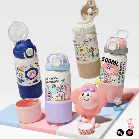 Cute Cartoon Bottle with Straw -  500ML