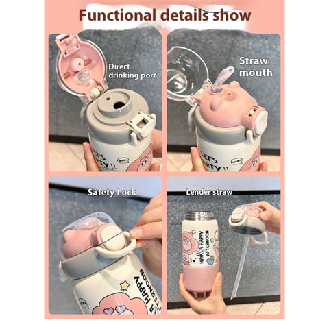 Cute Cartoon Bottle with Straw -  500ML