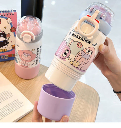 Cute Cartoon Bottle with Straw -  500ML