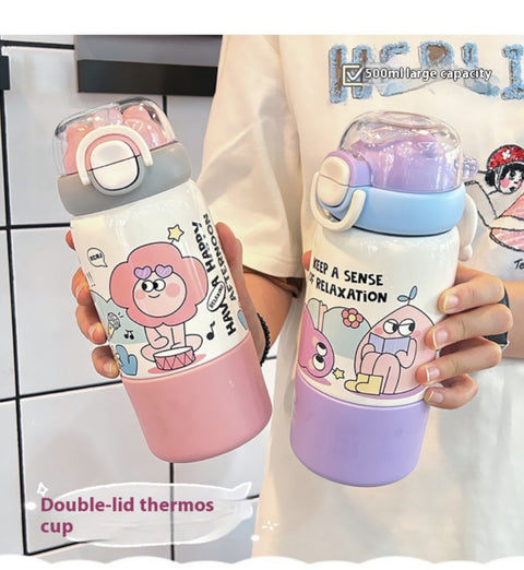 Cute Cartoon Bottle with Straw -  500ML