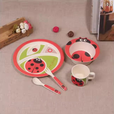 5 Pieces Bamboo Fiber Feeding Set - Ladybug