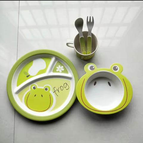 5 Pieces Bamboo Fiber Feeding Set - Frogs