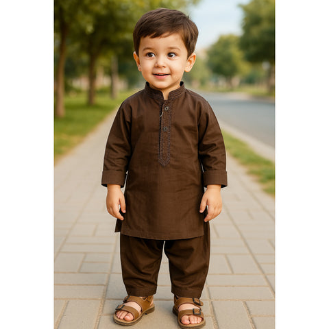Kurta Shalwar - Wash N Wear - Dark Brown D10
