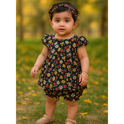 Girls Wear - Black - Beautiful Flowers