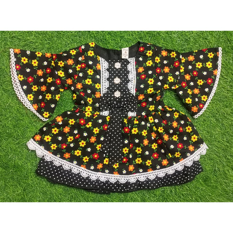Girls Frock - Black - Yellow Flowers