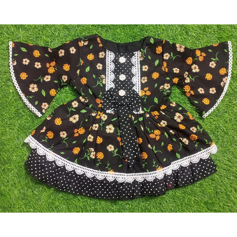 Girls Frock - Black - Flowers