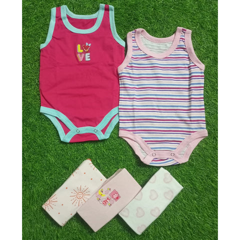 Pack of 5 Sleeve Less Bodysuits - Pink