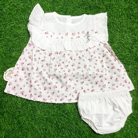 Baby Frock - Cherry - White