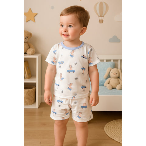 Half Sleeve Shirt & Nicker - 25 - Blue Cartoon