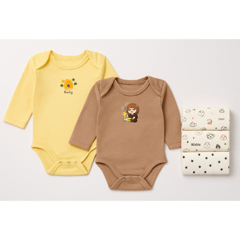 Pack of 5 Long Sleeve Bodysuits - Yellow