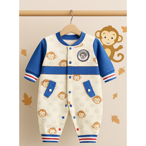 Winter Baby Romper - Monkey - Blue