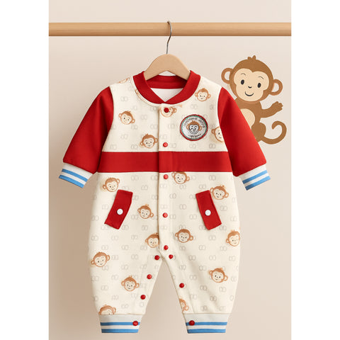 Winter Baby Romper - Monkey - Red