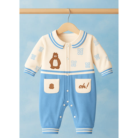 Winter Baby Romper - Bear - Blue