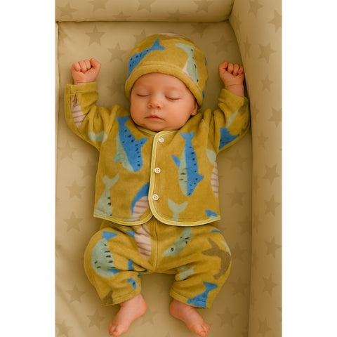 Winter Night Suit With Cap - Fish