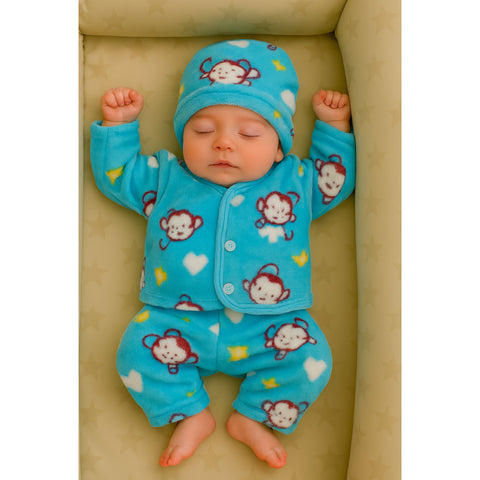 Winter Night Suit With Cap - Monkey Blue