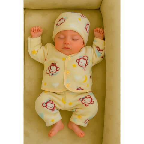 Winter Night Suit With Cap - Monkey Yellow