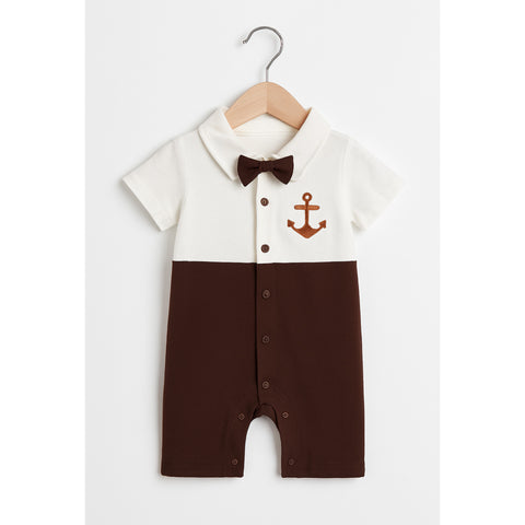Baby Romper - Bow - Brown
