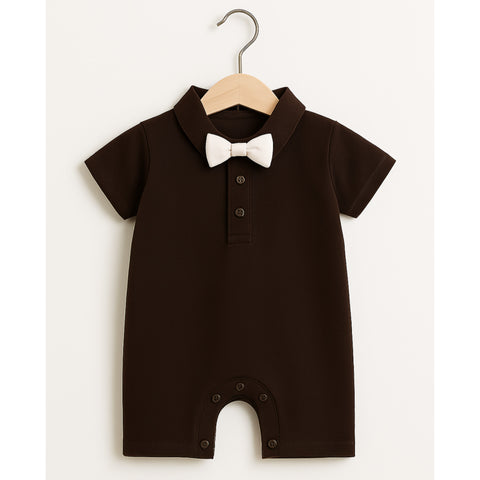 Baby Romper - Bow - Brown
