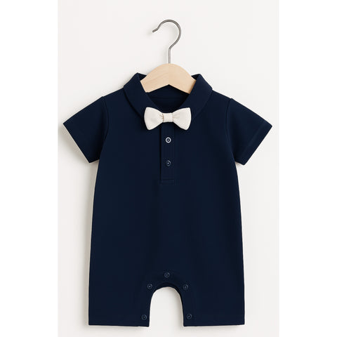 Baby Romper - Bow - Blue