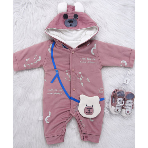 Romper With Booties - Bear Pink
