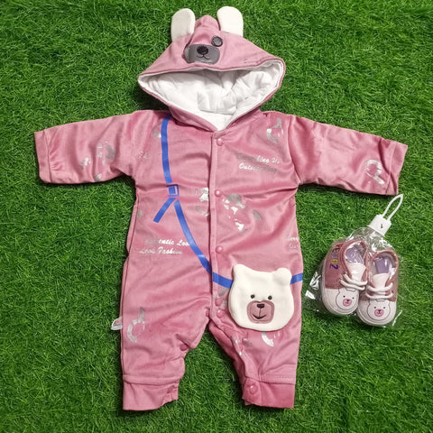 Romper With Booties - Bear Pink