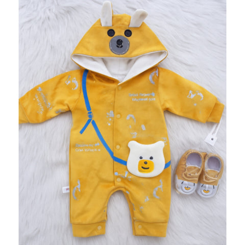 Romper With Booties - Bear Yellow