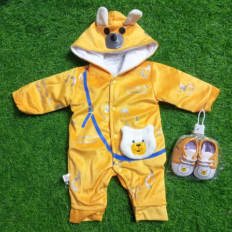 Romper With Booties - Bear Yellow