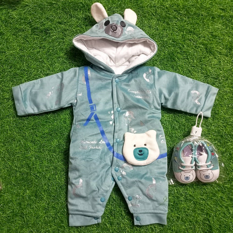 Romper With Booties - Bear Green