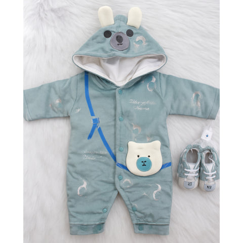 Romper With Booties - Bear Green