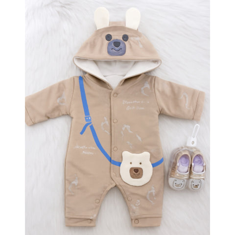 Romper With Booties - Bear Skin