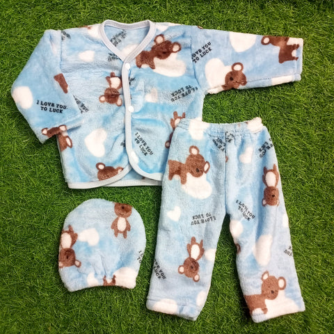 Winter Night Suit With Cap - Hearts Blue