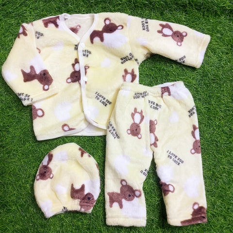 Winter Night Suit With Cap - Hearts Yellow