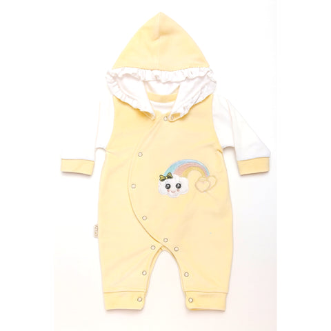 Winter - Hoodie Baby Romper - Yellow Rainbow