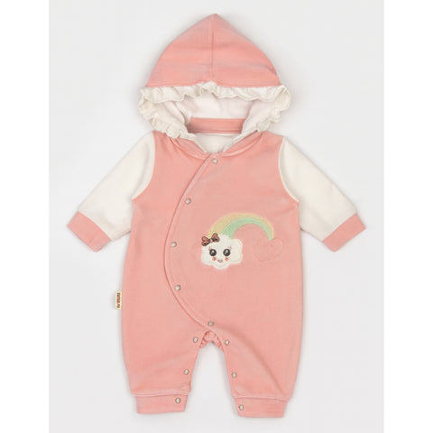 Winter - Hoodie Baby Romper - Pink Rainbow