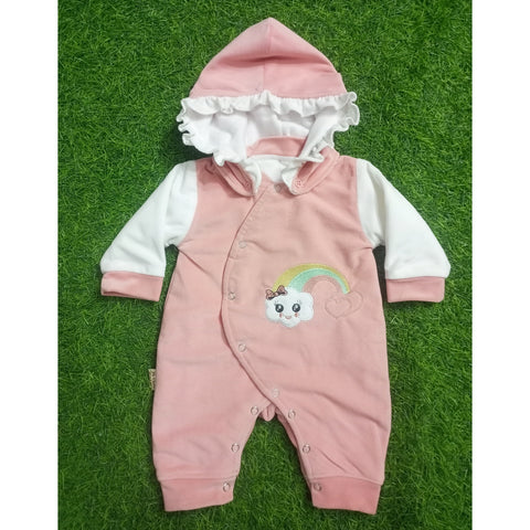Winter - Hoodie Baby Romper - Pink Rainbow