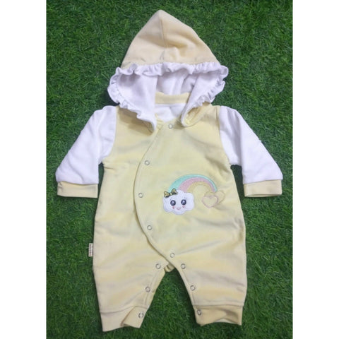 Winter - Hoodie Baby Romper - Yellow Rainbow