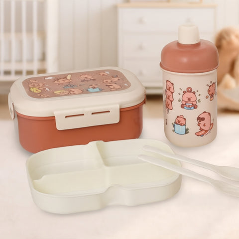 Lunch Box & Water Bottle - Brown