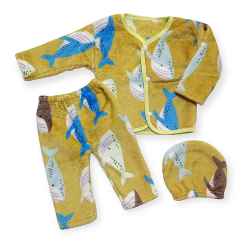 Winter Night Suit With Cap - Fish