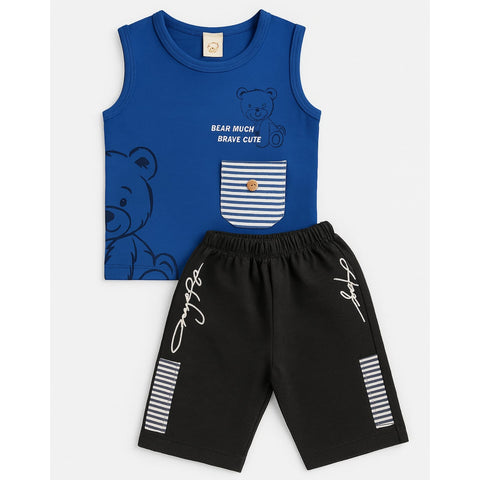 Sleeveless Shirt & Short - Bear - Blue