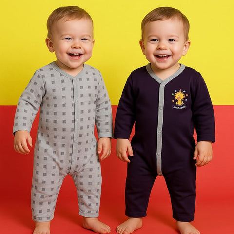 Pack of 2 Baby Rompers - 25 - Cartoon Brown