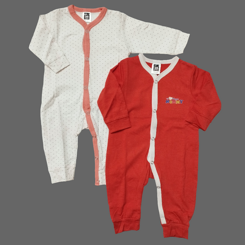 SB - Pack of 2 Rompers - White Dots & Dark Orange