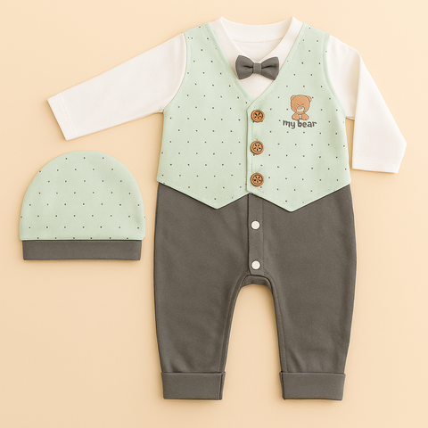 Baby Romper With Cap - Mini Dots D2