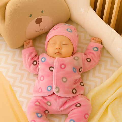 Winter Night Suit With Cap - Alphabet Pink